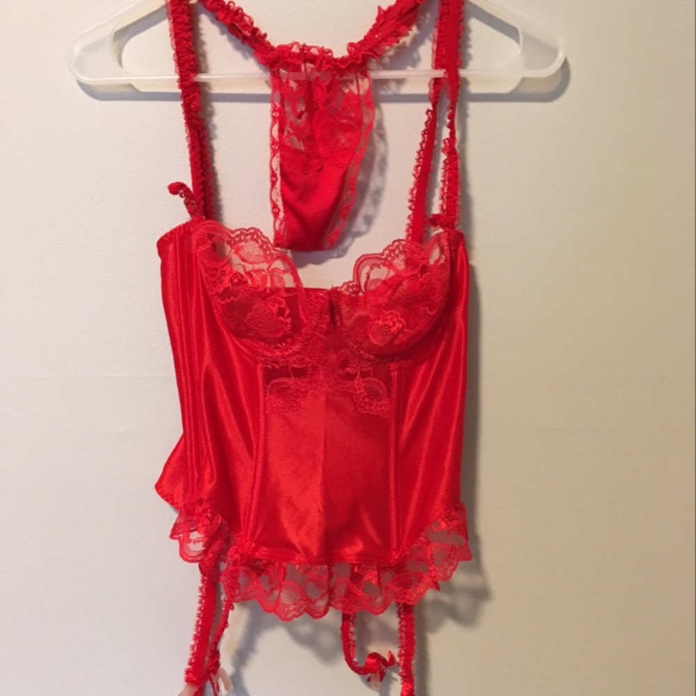 Sexy Corset and Panties Set Vintage Victoria’s Secret Sheer Red Lace